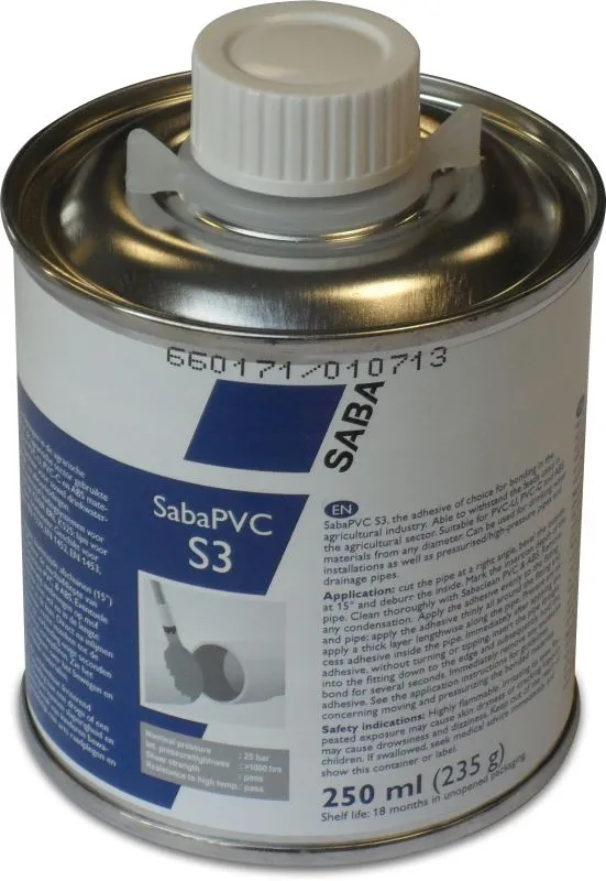Colle de PVC S3 avec pinceau Saba S3, 0,25 litres
