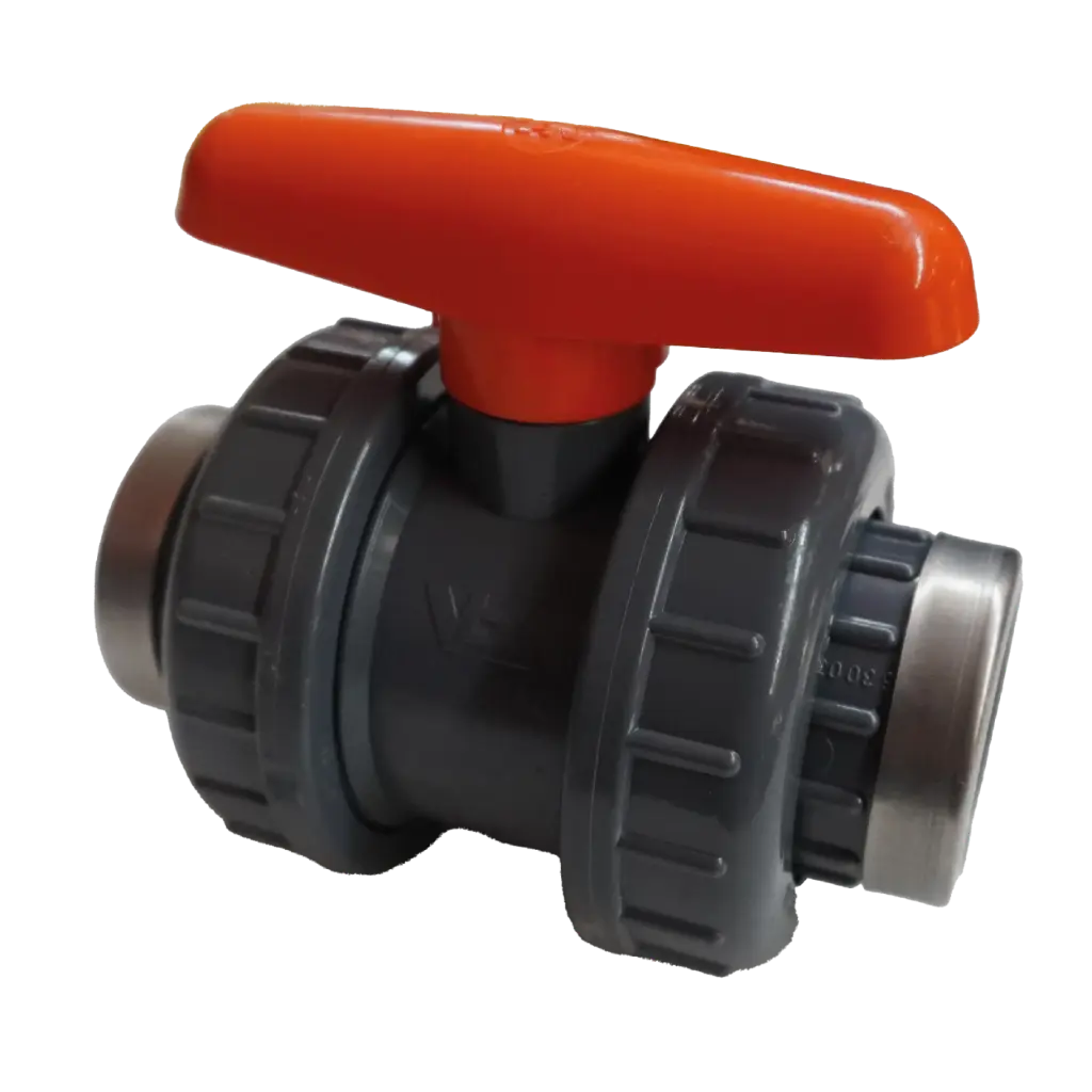 Draadkogelkraan VDL PVC dubbele wartel en rvs ringen, PN16, 4/4"