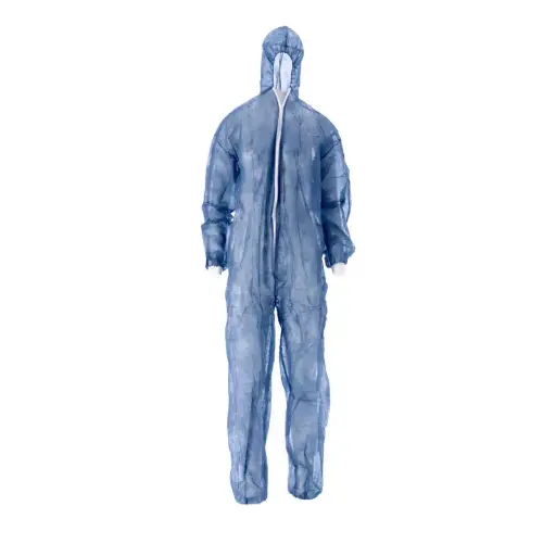Wegwerpoverall blauw met PE coating