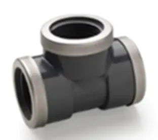 Draad T-stuk PVC met inox ring 90° PVC PN16 3 X BIDR