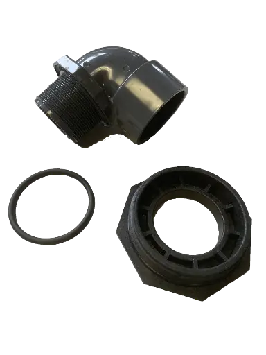 [A01442] Elleboog PVC met adapter, 4" X 63 mm