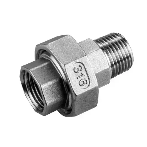 [A02349-12] 3- Delige koppeling met vlakke dichting RVS - BIBU, 1/2"