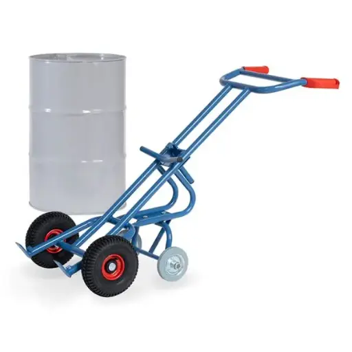 [A02441] Drum trolley with supporting castor wheels and pneumatic tires, 300 kg