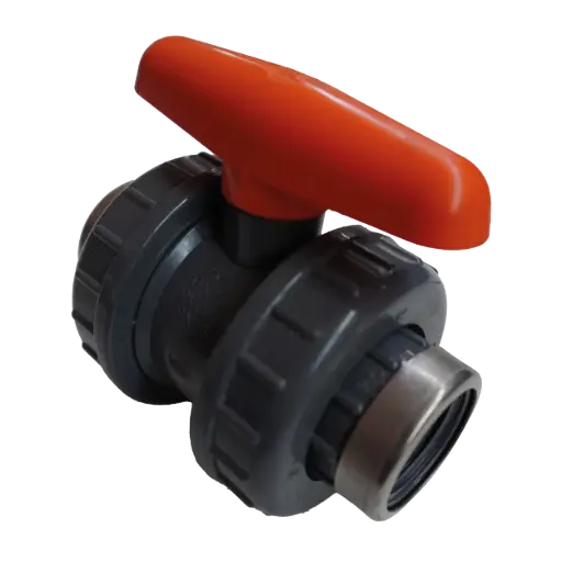 [A02694-34] Draadkogelkraan VDL PVC dubbele wartel en rvs ringen, PN16, 3/4"