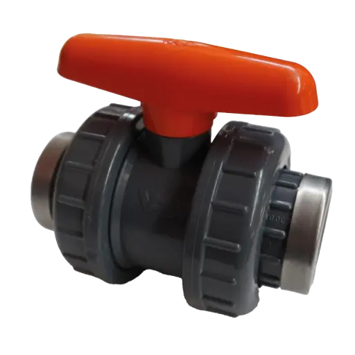 [A02694-44] Draadkogelkraan VDL PVC dubbele wartel en rvs ringen, PN16, 4/4"